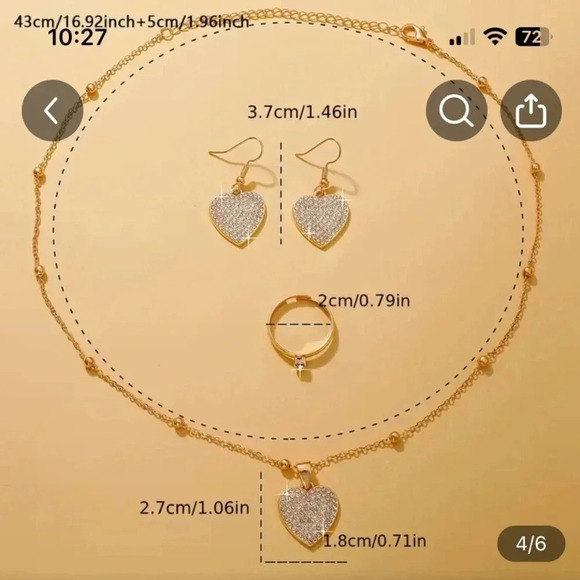 4-Piece Luxurious Heart-Shaped Rhinestone Jewelry Set, New, Comes Gift Boxed - Picture 2 of 3